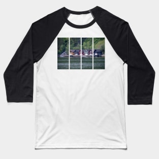 Wonderful landscapes in Norway. Vestland. Beautiful scenery of coloured houses facing the spectacular Sognefjord. Rainy day Baseball T-Shirt